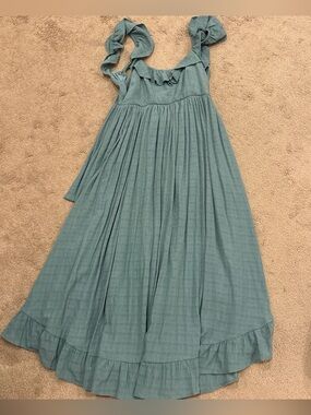 Sleeveless Ruffle Hem maxi Summer Dress in Teal with tie able back